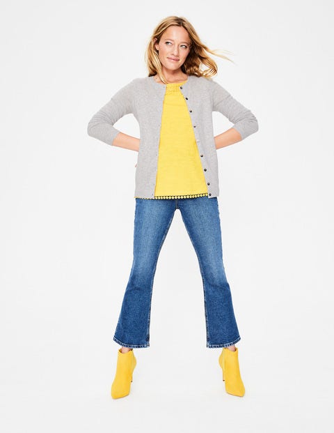 Cashmere Crew Cardigan - Grey Melange Cashmere Crew Cardigan - Grey Melange