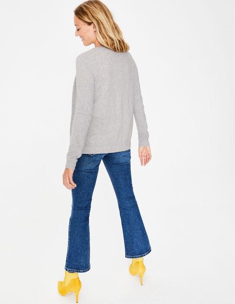 Cashmere Crew Cardigan - Grey Melange Cashmere Crew Cardigan - Grey Melange