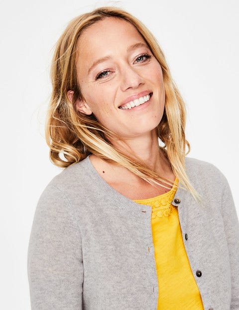 Cashmere Crew Cardigan - Grey Melange Cashmere Crew Cardigan - Grey Melange