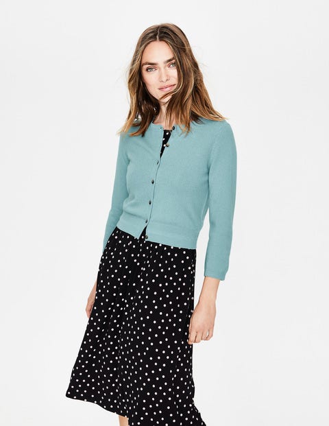 Cashmere Crop Crew Cardigan - Heron Blue Cashmere Crop Crew Cardigan - Heron Blue