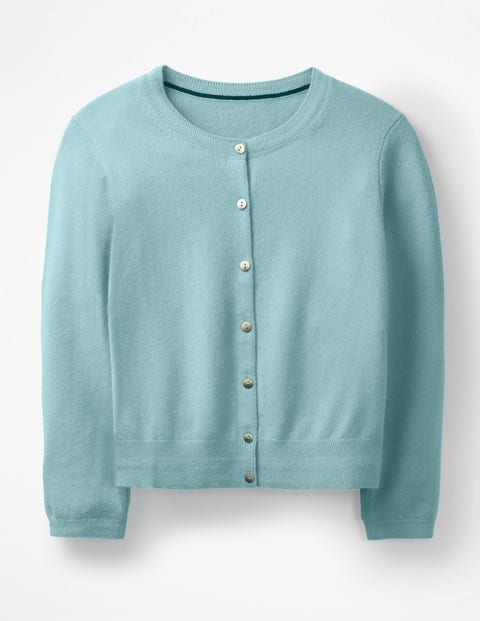 Cashmere Crop Crew Cardigan - Heron Blue Cashmere Crop Crew Cardigan - Heron Blue