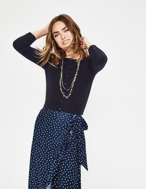 Cashmere Crop Crew Cardigan - Navy Cashmere Crop Crew Cardigan - Navy
