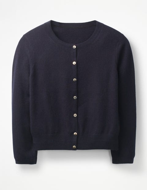 Cashmere Crop Crew Cardigan - Navy Cashmere Crop Crew Cardigan - Navy