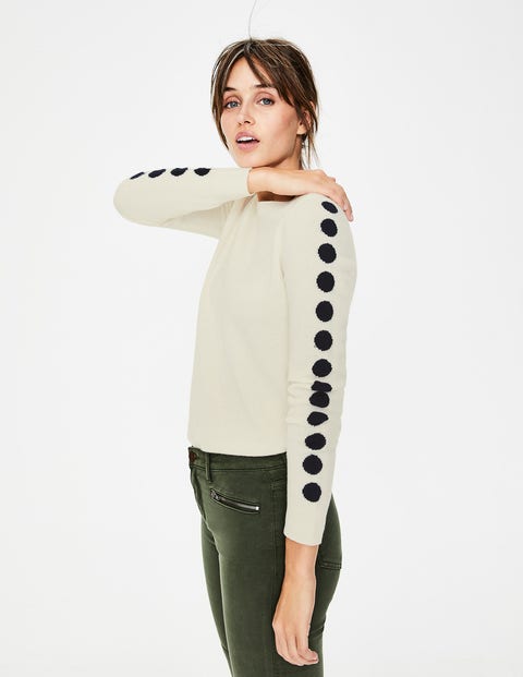 Cashmere Crew Neck Jumper - Ivory/Navy Spot Cashmere Crew Neck Jumper - Ivory/Navy Spot