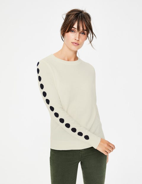 Cashmere Crew Neck Jumper - Ivory/Navy Spot Cashmere Crew Neck Jumper - Ivory/Navy Spot