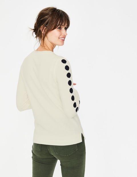 Cashmere Crew Neck Jumper - Ivory/Navy Spot Cashmere Crew Neck Jumper - Ivory/Navy Spot