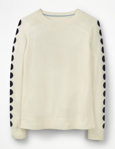 Cashmere Crew Neck Jumper - Ivory/Navy Spot Cashmere Crew Neck Jumper - Ivory/Navy Spot