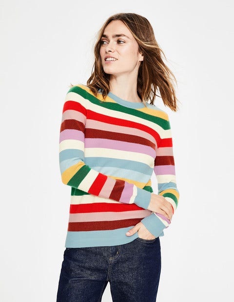 Cashmere Crew Neck Jumper - Multi Stripe Cashmere Crew Neck Jumper - Multi Stripe