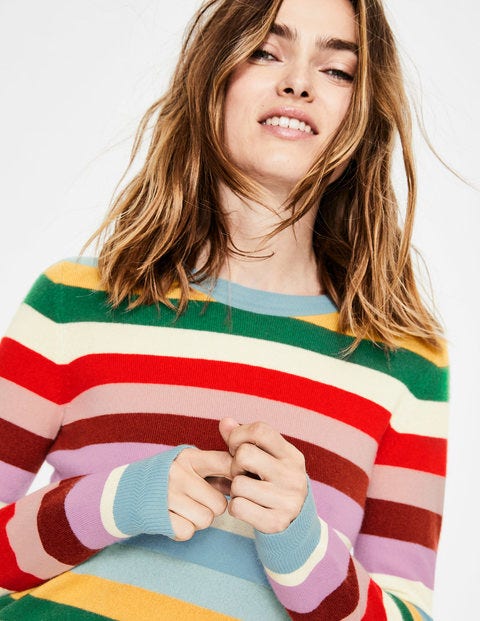 Cashmere Crew Neck Jumper - Multi Stripe Cashmere Crew Neck Jumper - Multi Stripe