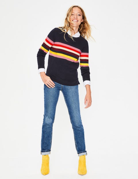 Cashmere Crew Neck Jumper - Navy/Multi Stripe Cashmere Crew Neck Jumper - Navy/Multi Stripe