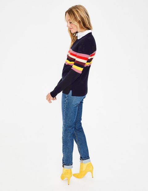 Cashmere Crew Neck Jumper - Navy/Multi Stripe Cashmere Crew Neck Jumper - Navy/Multi Stripe