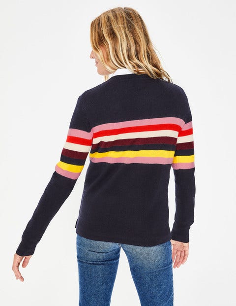 Cashmere Crew Neck Jumper - Navy/Multi Stripe Cashmere Crew Neck Jumper - Navy/Multi Stripe