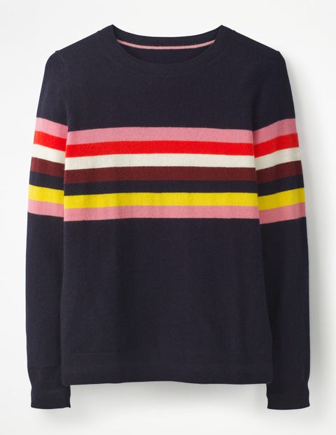 Cashmere Crew Neck Jumper - Navy/Multi Stripe Cashmere Crew Neck Jumper - Navy/Multi Stripe