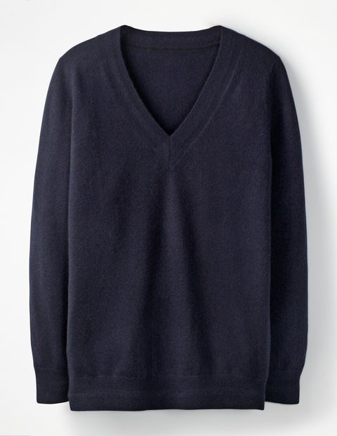 Cashmere Relaxed V-Neck Jumper - Navy Cashmere Relaxed V-Neck Jumper - Navy