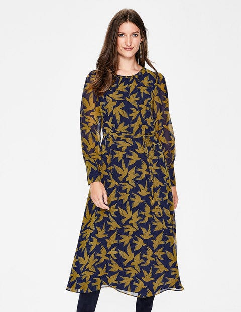 Alba Midi Dress - Trumpet, Swooping Birds Alba Midi Dress - Trumpet, Swooping Birds
