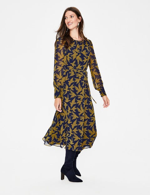 Alba Midi Dress - Trumpet, Swooping Birds Alba Midi Dress - Trumpet, Swooping Birds