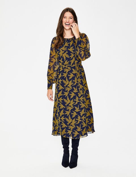 Alba Midi Dress - Trumpet, Swooping Birds Alba Midi Dress - Trumpet, Swooping Birds