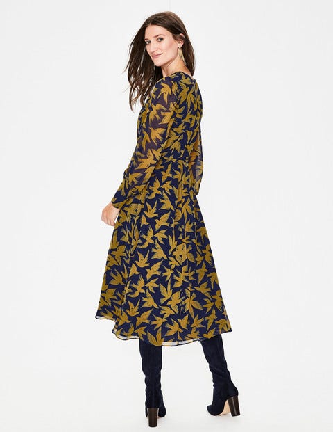 Alba Midi Dress - Trumpet, Swooping Birds Alba Midi Dress - Trumpet, Swooping Birds