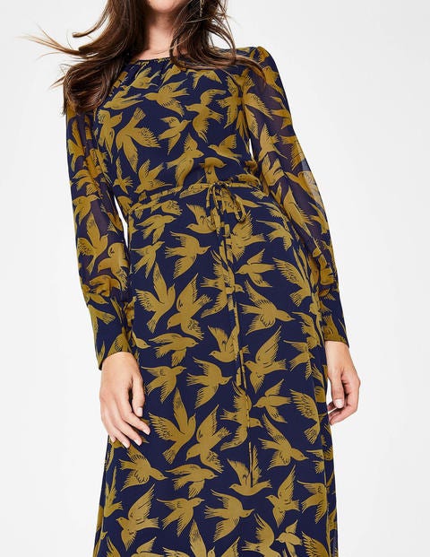 Alba Midi Dress - Trumpet, Swooping Birds Alba Midi Dress - Trumpet, Swooping Birds