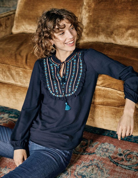 Polly Embroidered Top - Navy Polly Embroidered Top - Navy