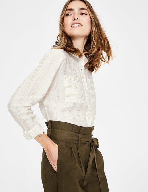 Linen Shirt - Ivory & Gold Metallic Stripe Linen Shirt - Ivory & Gold Metallic Stripe