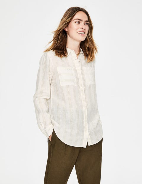 Linen Shirt - Ivory & Gold Metallic Stripe Linen Shirt - Ivory & Gold Metallic Stripe