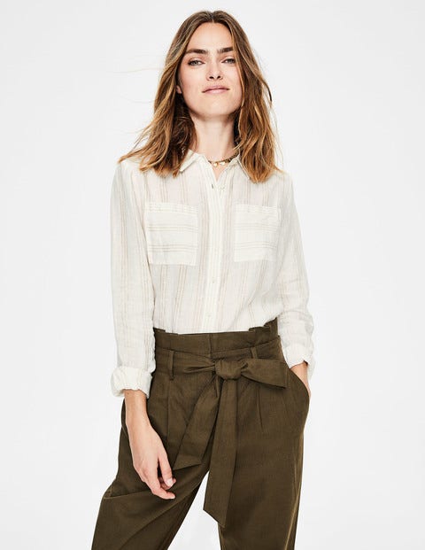 Linen Shirt - Ivory & Gold Metallic Stripe Linen Shirt - Ivory & Gold Metallic Stripe
