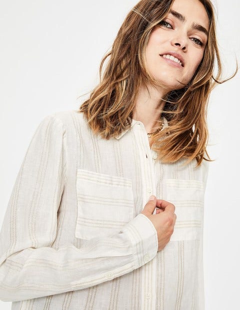 Linen Shirt - Ivory & Gold Metallic Stripe Linen Shirt - Ivory & Gold Metallic Stripe