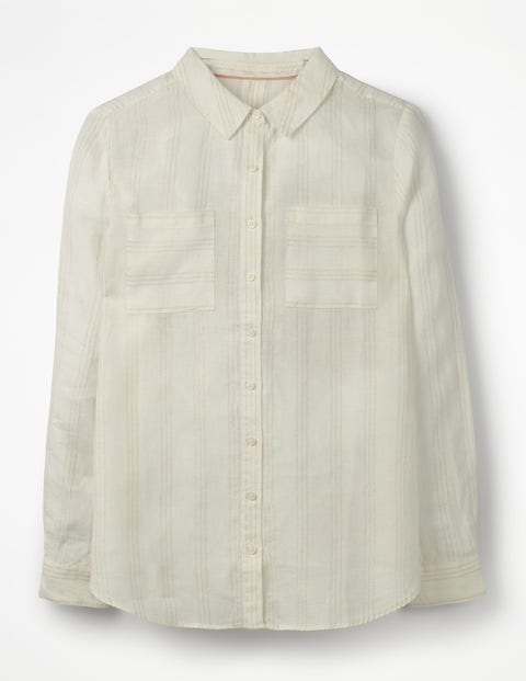 Linen Shirt - Ivory & Gold Metallic Stripe Linen Shirt - Ivory & Gold Metallic Stripe