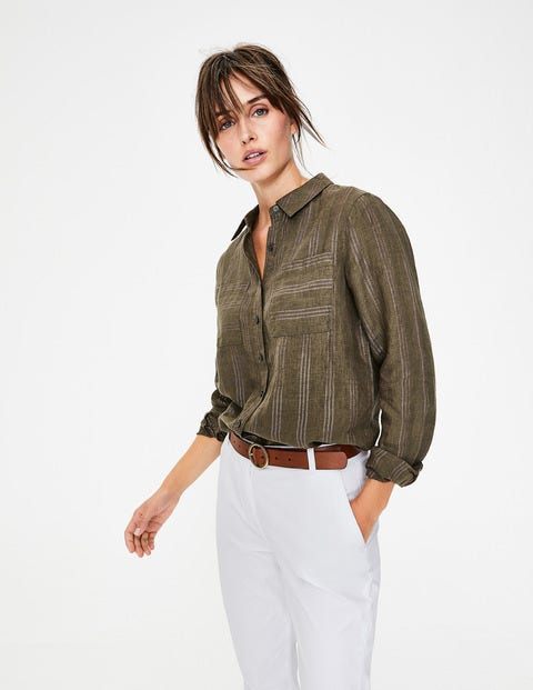 Linen Shirt - Khaki Metallic Stripe Linen Shirt - Khaki Metallic Stripe