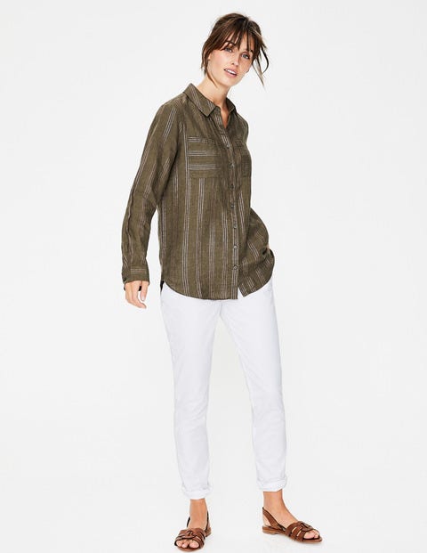 Linen Shirt - Khaki Metallic Stripe Linen Shirt - Khaki Metallic Stripe