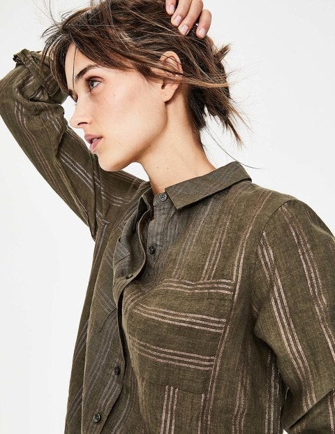 Linen Shirt - Khaki Metallic Stripe Linen Shirt - Khaki Metallic Stripe