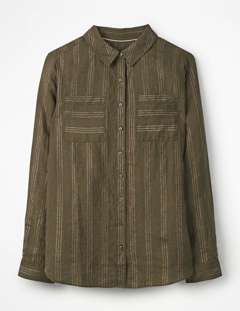 Linen Shirt - Khaki Metallic Stripe Linen Shirt - Khaki Metallic Stripe