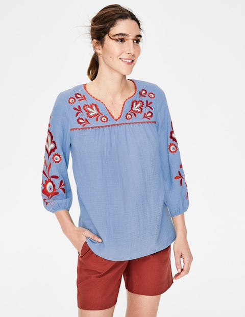 Abigail Embroidered Top - Heron Blue Abigail Embroidered Top - Heron Blue