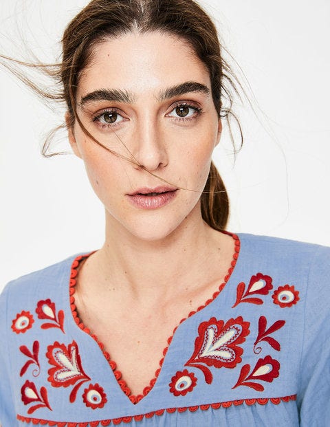 Abigail Embroidered Top - Heron Blue Abigail Embroidered Top - Heron Blue