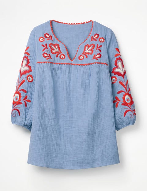 Abigail Embroidered Top - Heron Blue Abigail Embroidered Top - Heron Blue