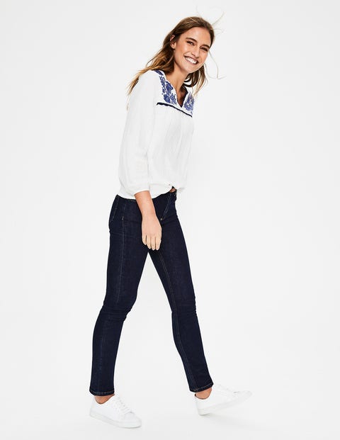Abigail Embroidered Top - White with Blue Embroidery Abigail Embroidered Top - White with Blue Embroidery