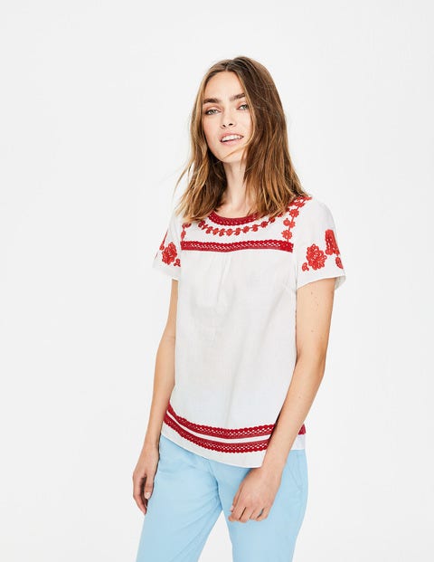 Fiona Embroidered Top - White with Sunset Fiona Embroidered Top - White with Sunset