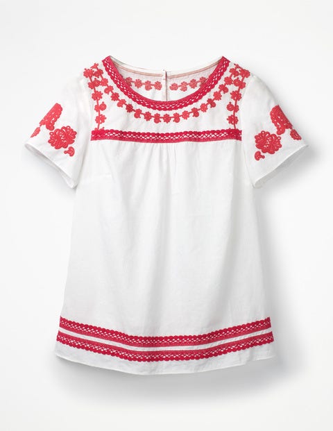 Fiona Embroidered Top - White with Sunset Fiona Embroidered Top - White with Sunset