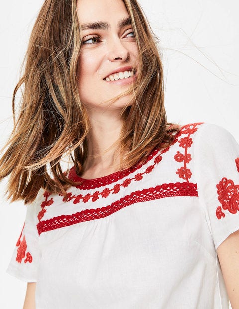Fiona Embroidered Top - White with Sunset Fiona Embroidered Top - White with Sunset