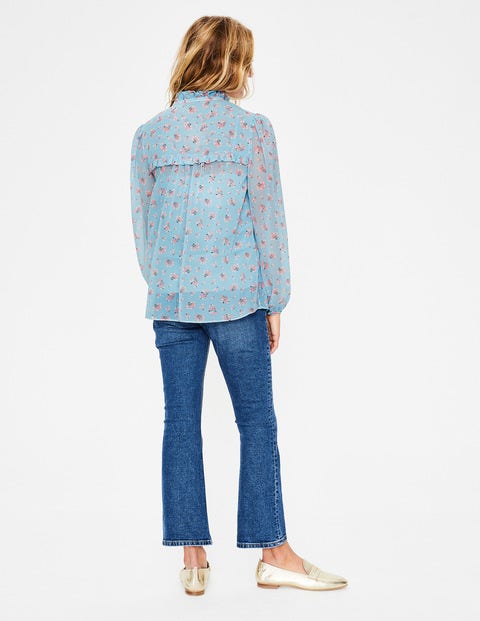 Anya Bluse - Fischreiherblau, Blumen Anya Bluse - Fischreiherblau, Blumen