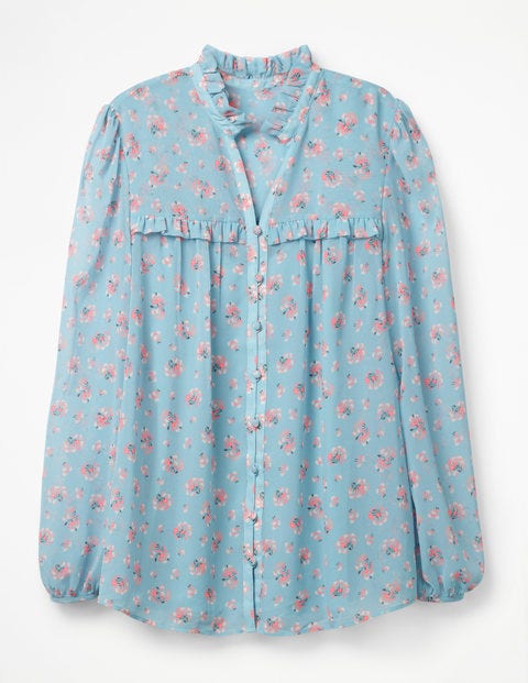 Anya Bluse - Fischreiherblau, Blumen Anya Bluse - Fischreiherblau, Blumen