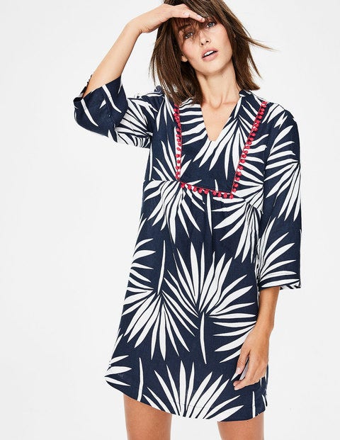 Evangeline Linen Tunic - Navy Holiday Palm Evangeline Linen Tunic - Navy Holiday Palm