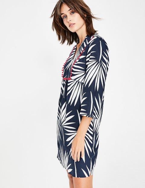 Evangeline Linen Tunic - Navy Holiday Palm Evangeline Linen Tunic - Navy Holiday Palm
