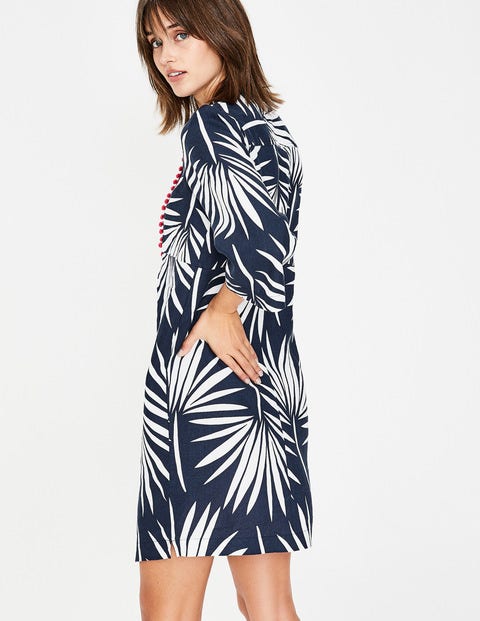 Evangeline Linen Tunic - Navy Holiday Palm Evangeline Linen Tunic - Navy Holiday Palm