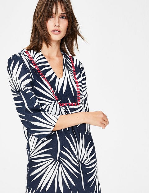 Evangeline Linen Tunic - Navy Holiday Palm Evangeline Linen Tunic - Navy Holiday Palm