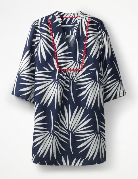 Evangeline Linen Tunic - Navy Holiday Palm Evangeline Linen Tunic - Navy Holiday Palm
