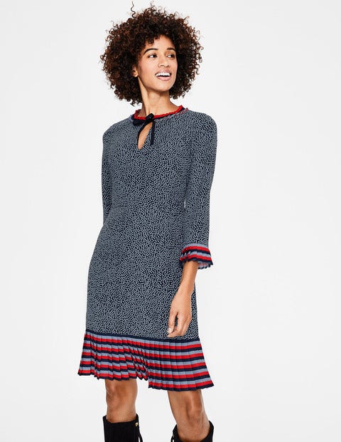 Lara Pleat Detail Dress - Navy Cluster Spot Lara Pleat Detail Dress - Navy Cluster Spot