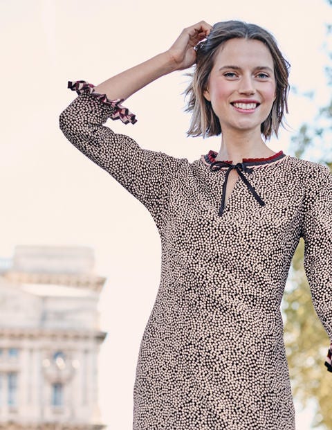 Lara Pleat Detail Dress - Chalky Pink Cluster Spot Lara Pleat Detail Dress - Chalky Pink Cluster Spot