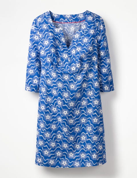 Casual Linen Tunic - Cobalt, Starry Wave Casual Linen Tunic - Cobalt, Starry Wave